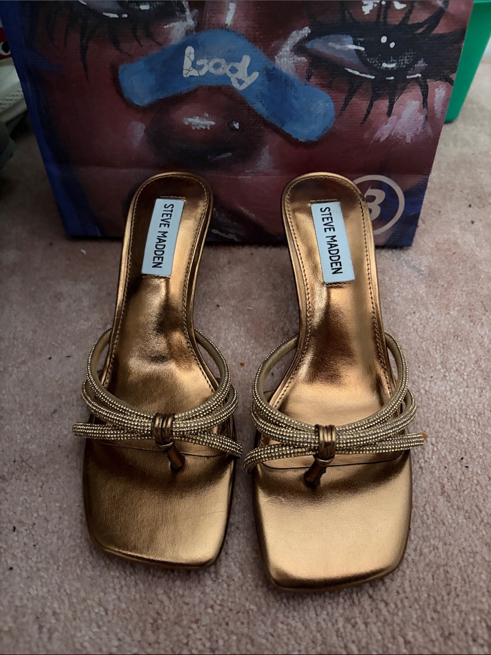 Steve Madden Gold Metallic Knotted Slide Mules